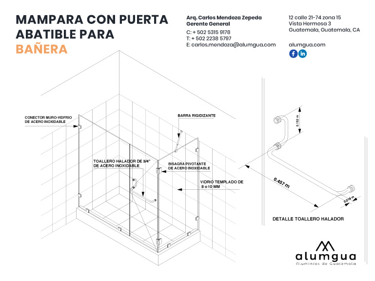 Mampara con Puerta Abatible para Bañera